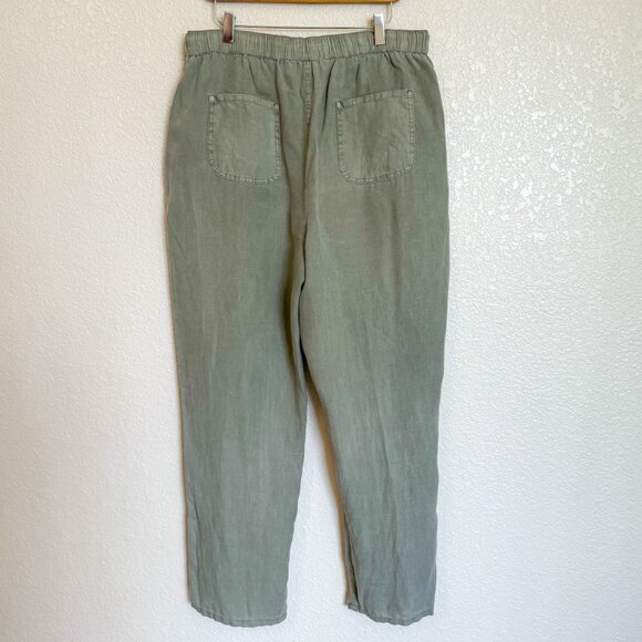 Nicole Miller New York 100% Linen Pull On Elastic Waist Pants Womens Large Green - Picture 2 of 6
